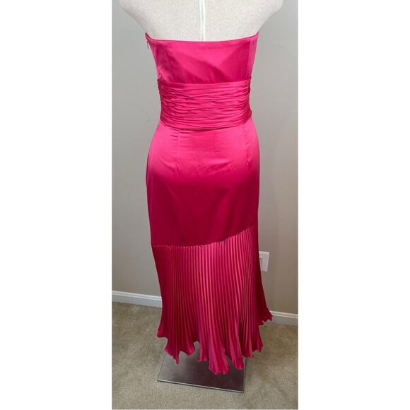 Amur Milly Pleated Strapless Ruched Pink Cabaret Midi Dress Size 4 - Picture 9 of 10